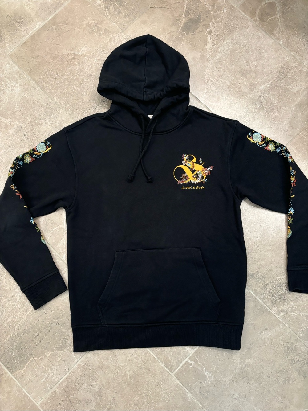 Scotch & Soda Black Hoodie with Yellow Floral Motif